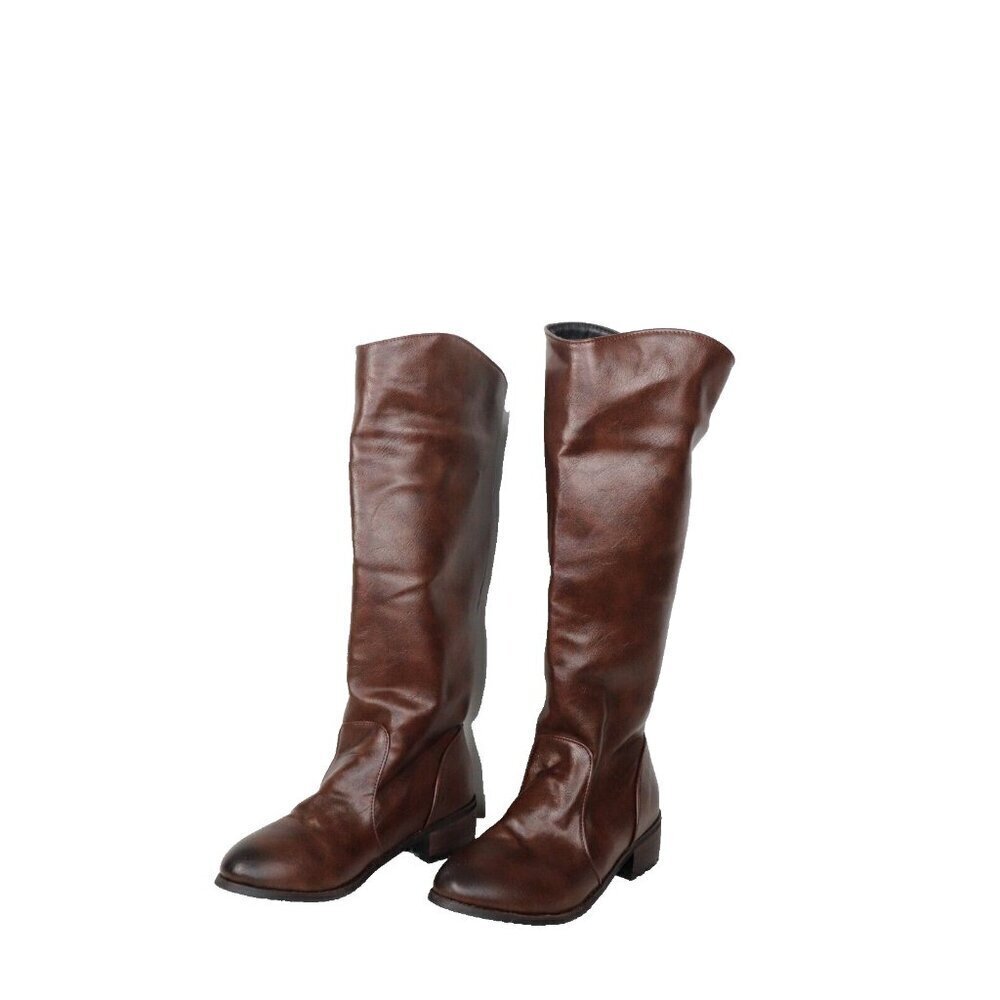 Unbranded Women’s 40 Brown Faux Leather Long Over the Knee Boots Cowgirls Zip Up